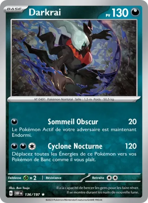 Carte Pokémon Darkrai 136/197, extension Flammes Obsidiennes