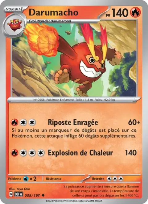 Carte Pokémon Darumacho 035/197, extension Flammes Obsidiennes