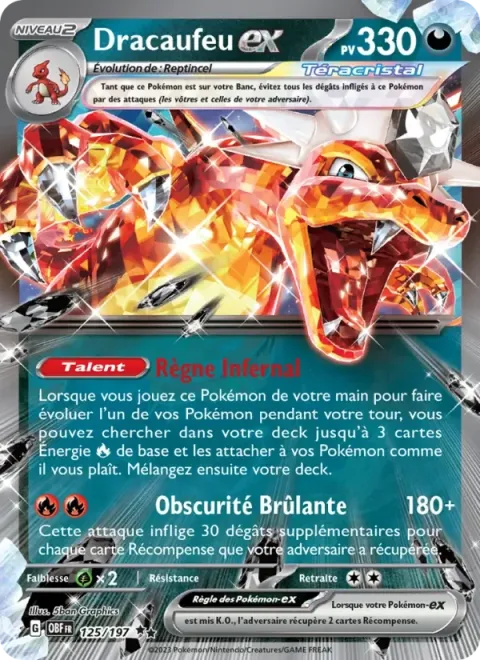 Carte Pokémon Dracaufeu-ex 125/197, extension Flammes Obsidiennes