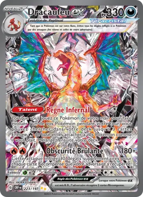 Carte Pokémon Dracaufeu-ex 223/197, extension Flammes Obsidiennes