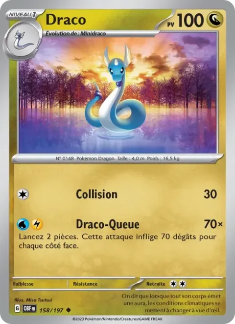 Carte Pokémon Draco 158/197, extension Flammes Obsidiennes