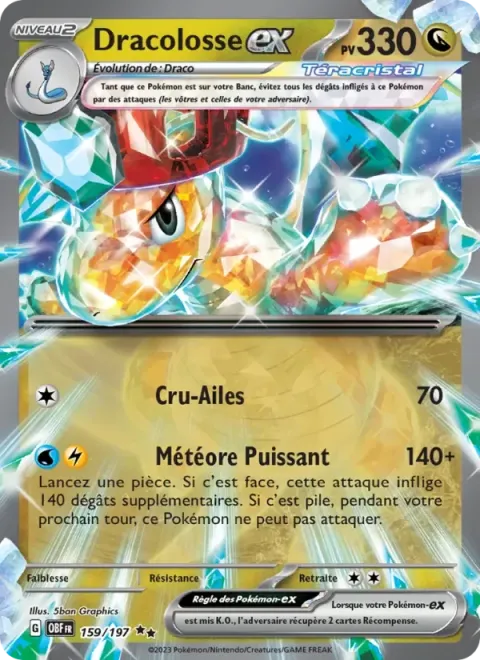 Carte Pokémon Dracolosse-ex 159/197, extension Flammes Obsidiennes