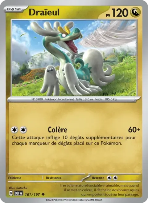 Carte Pokémon Draïeul 161/197, extension Flammes Obsidiennes
