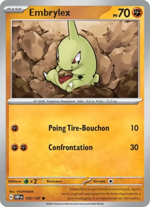 Carte Pokémon Embrylex 105/197, extension Flammes Obsidiennes