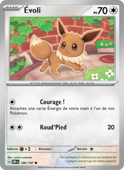 Carte Pokémon Évoli 166/197, extension Flammes Obsidiennes