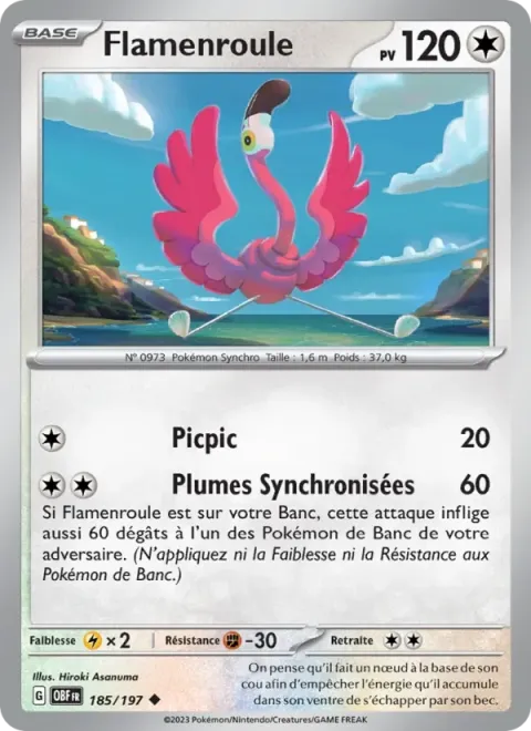 Carte Pokémon Flamenroule 185/197, extension Flammes Obsidiennes