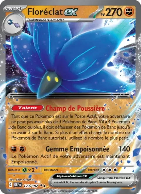 Carte Pokémon Floréclat-ex 123/197, extension Flammes Obsidiennes