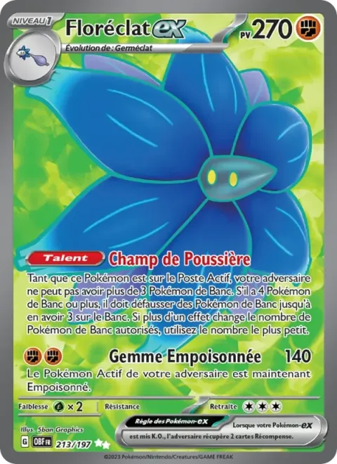 Carte Pokémon Floréclat-ex 213/197, extension Flammes Obsidiennes
