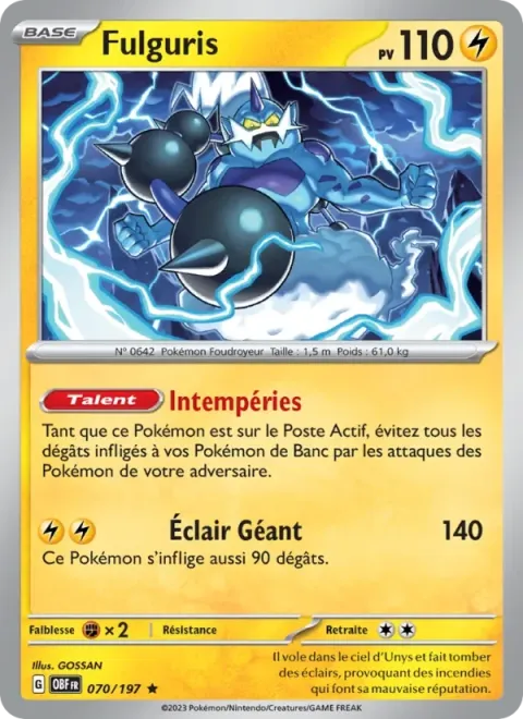 Carte Pokémon Fulguris 070/197, extension Flammes Obsidiennes