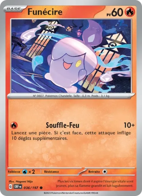Carte Pokémon Funécire 036/197, extension Flammes Obsidiennes