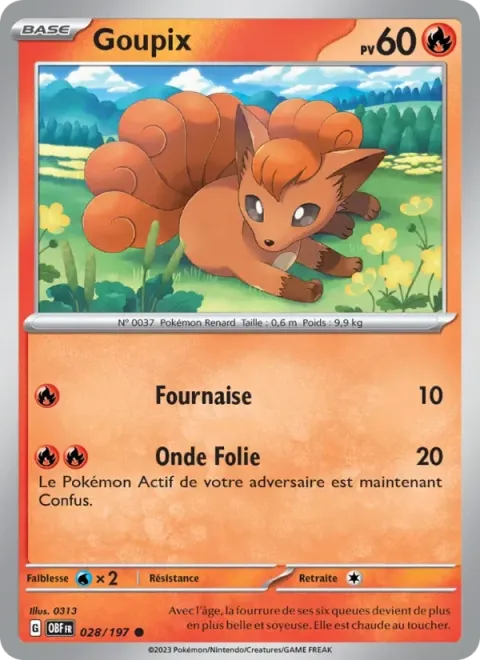 Carte Pokémon Goupix 028/197, extension Flammes Obsidiennes