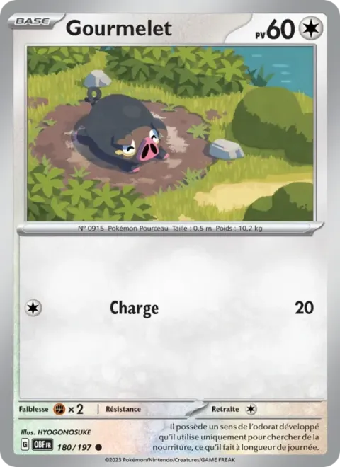 Carte Pokémon Gourmelet 180/197, extension Flammes Obsidiennes