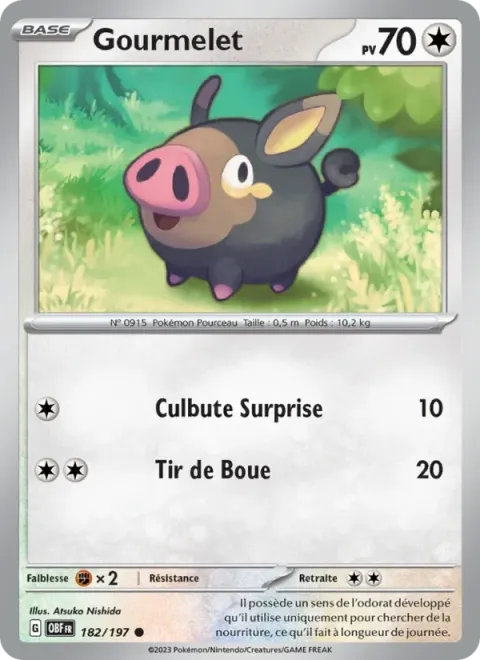 Carte Pokémon Gourmelet 182/197, extension Flammes Obsidiennes
