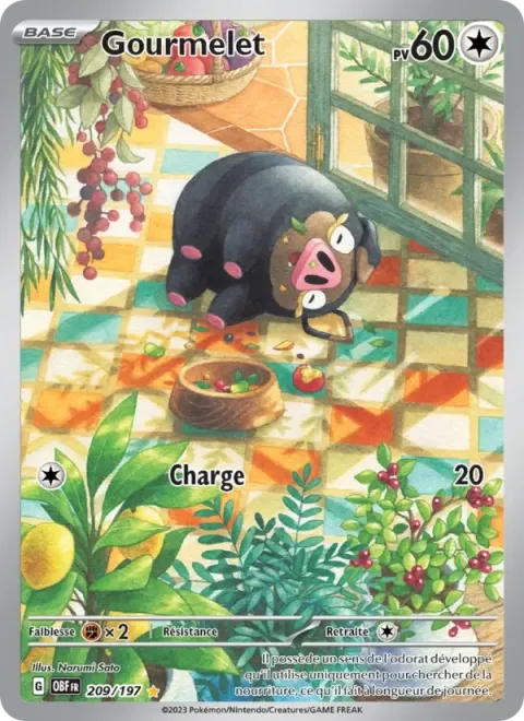 Carte Pokémon Gourmelet 209/197, extension Flammes Obsidiennes