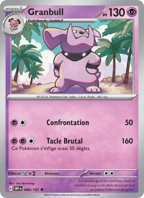 Carte Pokémon Granbull 088/197, extension Flammes Obsidiennes