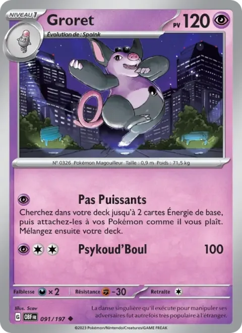 Carte Pokémon Groret 091/197, extension Flammes Obsidiennes