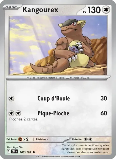 Carte Pokémon Kangourex 165/197, extension Flammes Obsidiennes