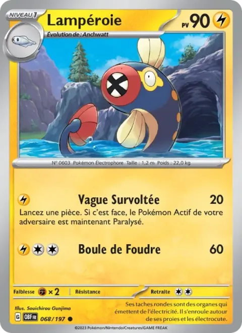 Carte Pokémon Lampéroie 068/197, extension Flammes Obsidiennes