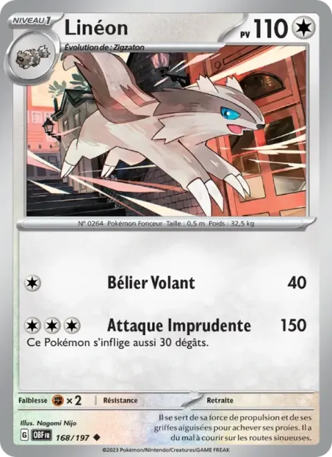 Carte Pokémon Linéon 168/197, extension Flammes Obsidiennes