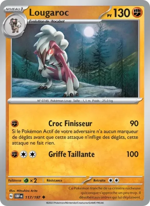 Carte Pokémon Lougaroc 117/197, extension Flammes Obsidiennes