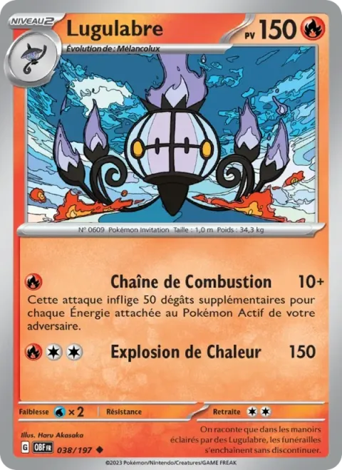 Carte Pokémon Lugulabre 038/197, extension Flammes Obsidiennes