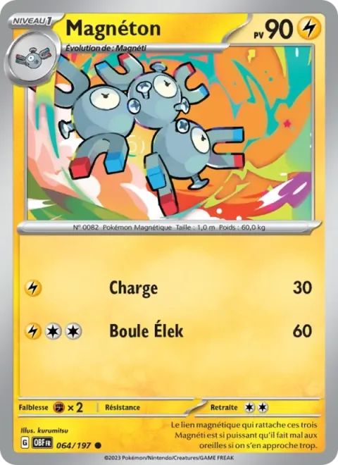 Carte Pokémon Magnéton 064/197, extension Flammes Obsidiennes
