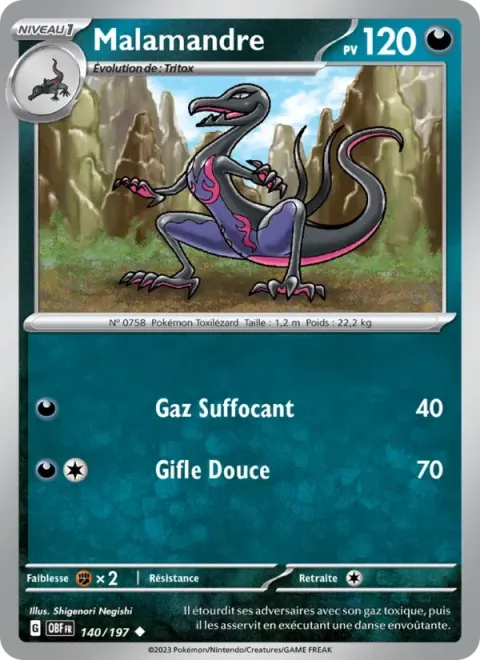 Carte Pokémon Malamandre 140/197, extension Flammes Obsidiennes