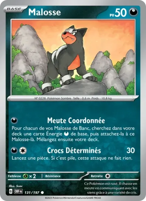 Carte Pokémon Malosse 131/197, extension Flammes Obsidiennes