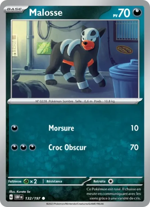 Carte Pokémon Malosse 132/197, extension Flammes Obsidiennes