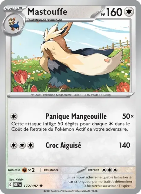 Carte Pokémon Mastouffe 172/197, extension Flammes Obsidiennes