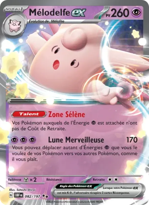 Carte Pokémon Mélodelfe-ex 082/197, extension Flammes Obsidiennes
