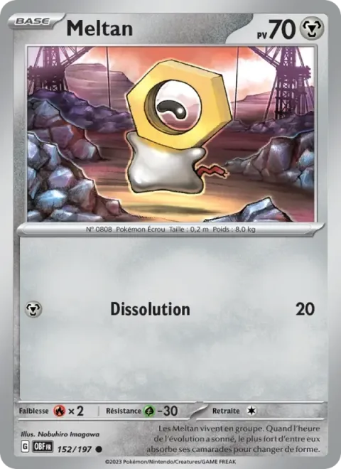 Carte Pokémon Meltan 152/197, extension Flammes Obsidiennes