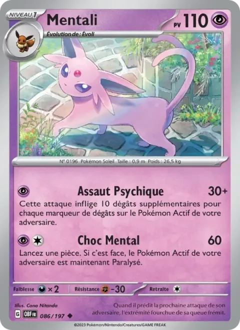 Carte Pokémon Mentali 086/197, extension Flammes Obsidiennes