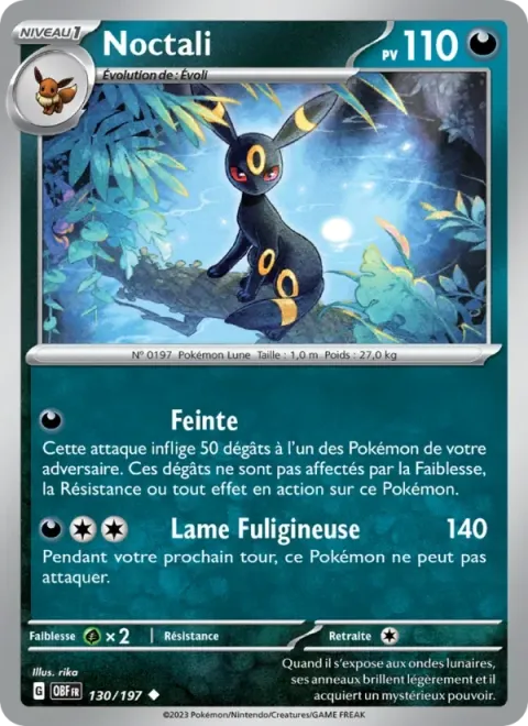 Carte Pokémon Noctali 130/197, extension Flammes Obsidiennes