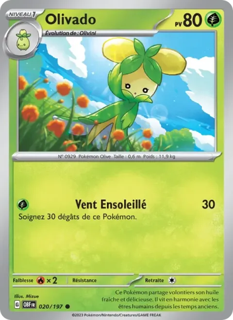 Carte Pokémon Olivado 020/197, extension Flammes Obsidiennes