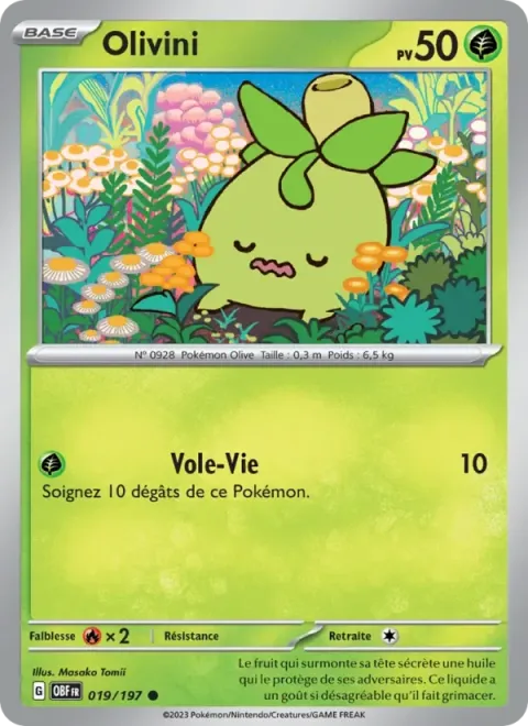 Carte Pokémon Olivini 019/197, extension Flammes Obsidiennes