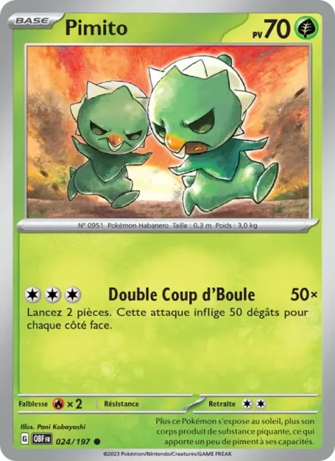 Carte Pokémon Pimito 024/197, extension Flammes Obsidiennes