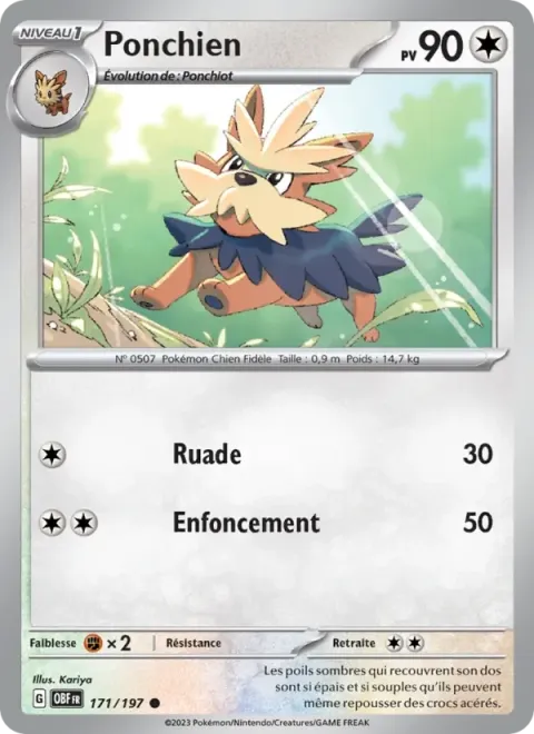 Carte Pokémon Ponchien 171/197, extension Flammes Obsidiennes