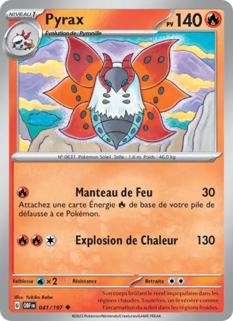 Carte Pokémon Pyrax 041/197, extension Flammes Obsidiennes