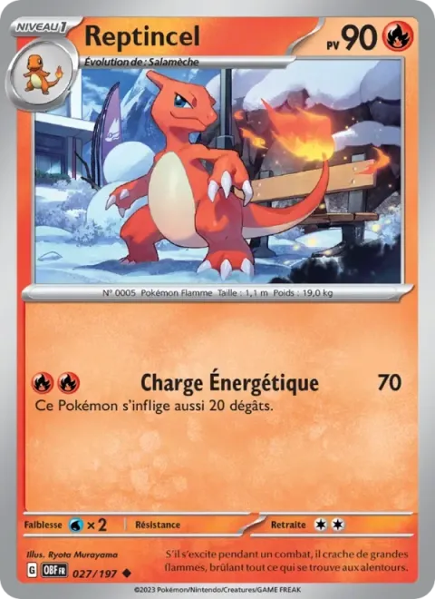 Carte Pokémon Reptincel 027/197, extension Flammes Obsidiennes