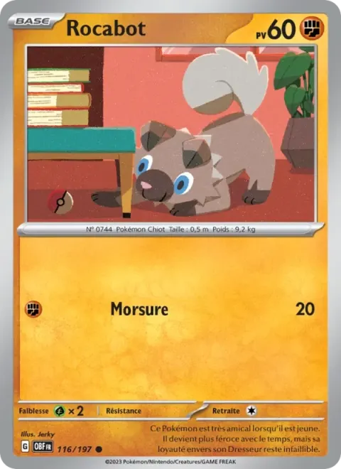 Carte Pokémon Rocabot 116/197, extension Flammes Obsidiennes