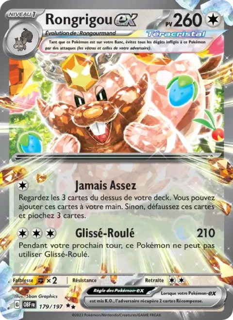 Carte Pokémon Rongrigou-ex 179/197, extension Flammes Obsidiennes