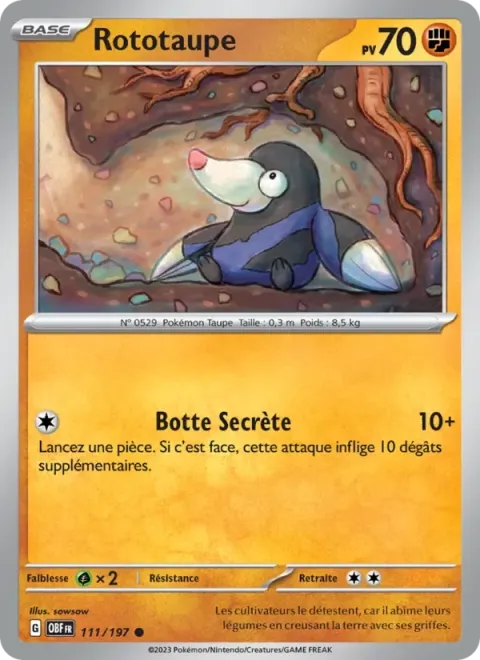 Carte Pokémon Rototaupe 111/197, extension Flammes Obsidiennes