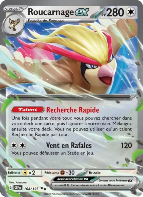 Carte Pokémon Roucarnage-ex 164/197, extension Flammes Obsidiennes