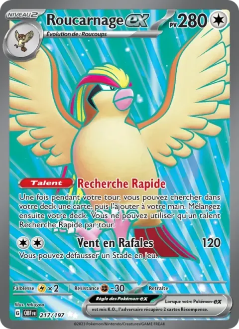 Carte Pokémon Roucarnage-ex 217/197, extension Flammes Obsidiennes