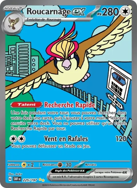 Carte Pokémon Roucarnage-ex 225/197, extension Flammes Obsidiennes
