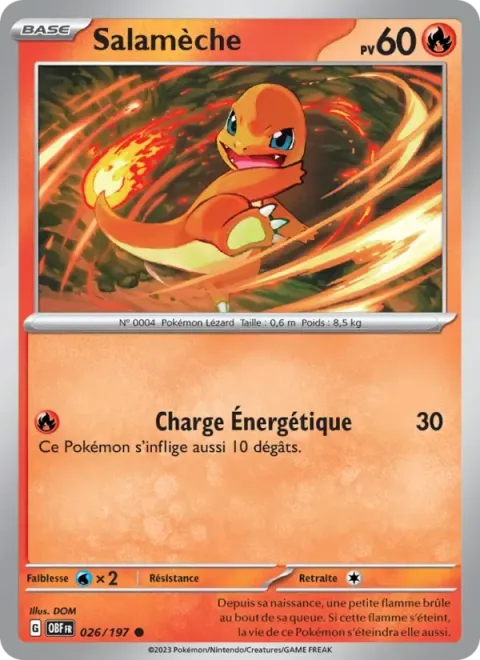 Carte Pokémon Salamèche 026/197, extension Flammes Obsidiennes