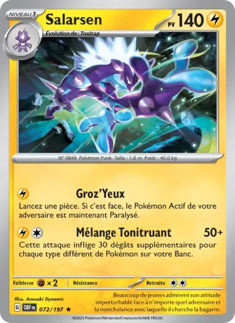Carte Pokémon Salarsen 072/197, extension Flammes Obsidiennes