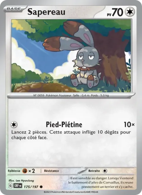 Carte Pokémon Sapereau 175/197, extension Flammes Obsidiennes