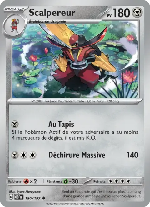 Carte Pokémon Scalpereur 150/197, extension Flammes Obsidiennes